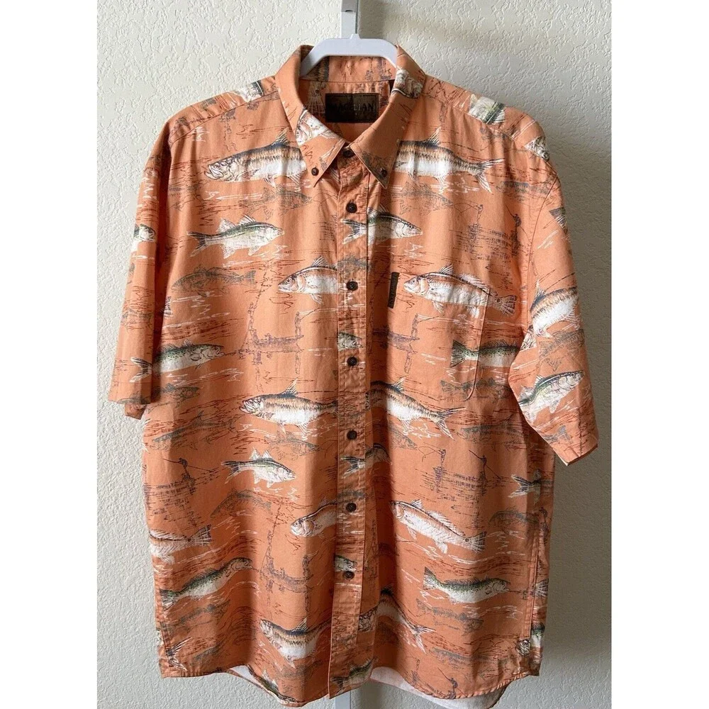Magellan‎ Sportswear Mens XL Orange Fish & Lure Graphics Button Down Shirt